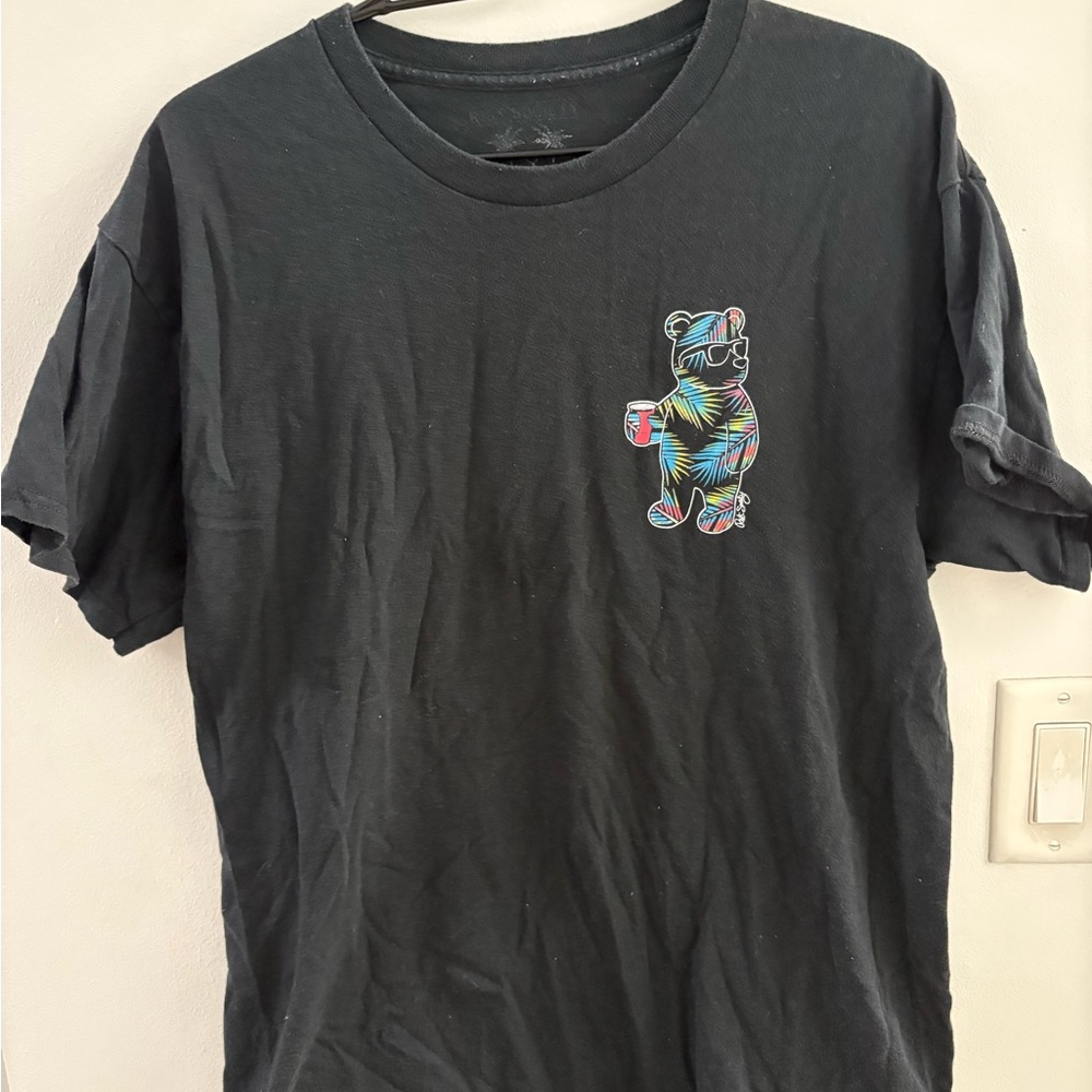 Riot Society Black Tee with Colorful Bear Graphic